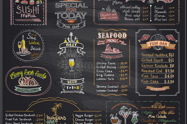 粉笔菜单列表黑板设计设置为咖啡馆或餐厅