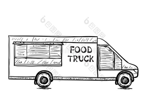 手绘食品卡车。
