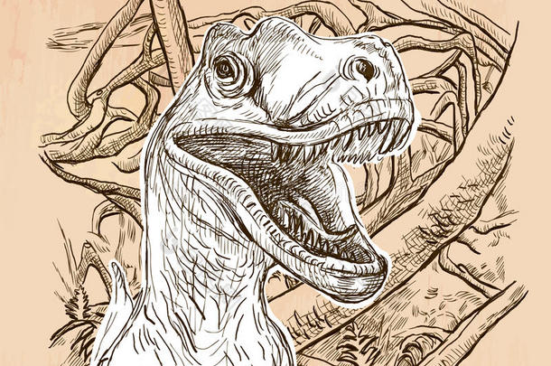 恐龙，恐龙-一个手绘矢量。 线条艺术。