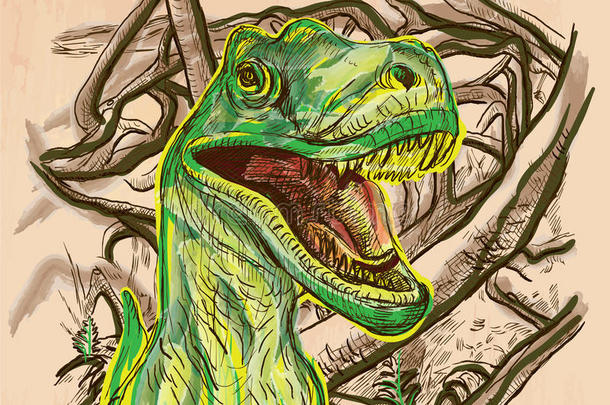 恐龙，恐龙-一个手绘矢量。 线条艺术。
