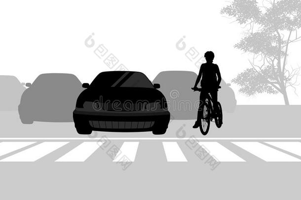 横穿马路和骑自行车的场景