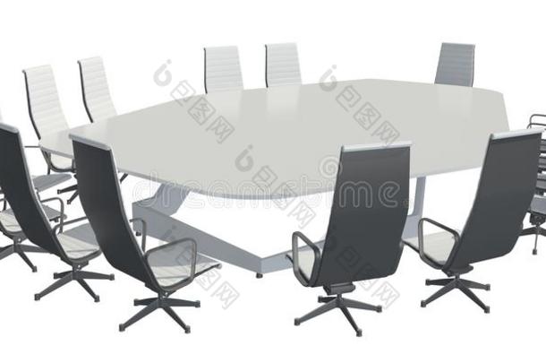 三维插图<strong>办公家具</strong>桌椅隔离在白色上