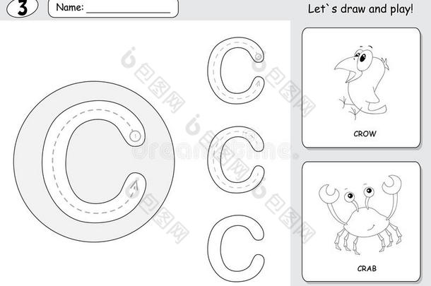 <strong>卡通</strong>乌鸦和<strong>螃蟹</strong>。 字母追踪工作表：写a-za