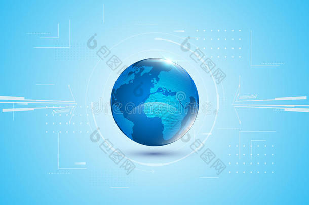 抽象未来主义全球网络数字技术蓝色地球仪设计创新理念背景