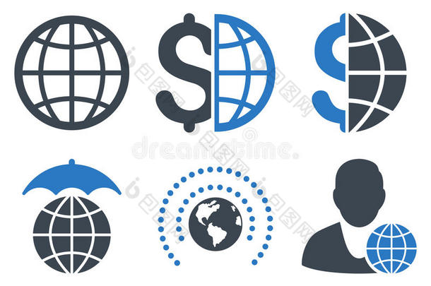 全球业务平面字形图标