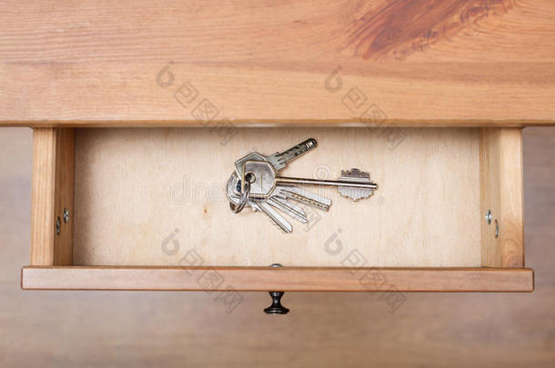 打开抽屉里戒指上的一串门钥匙