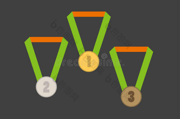 一套奖牌，金牌，银牌和铜牌。