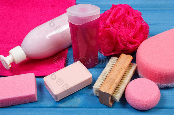 浴室个人卫生用品和化妆品，身体护理的概念