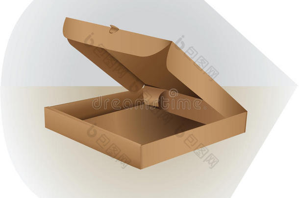 用纸板包装的盒子。 打开，侧面和顶部。