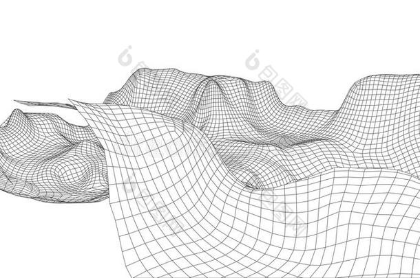 抽象线框景观背景。 网络空间网格。 三维技术插图。 数字演示文稿。