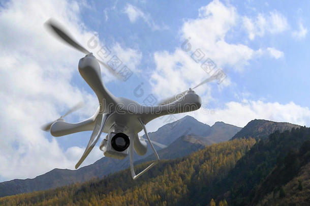 三维渲染四翼飞机的背景无线电控制的无人机
