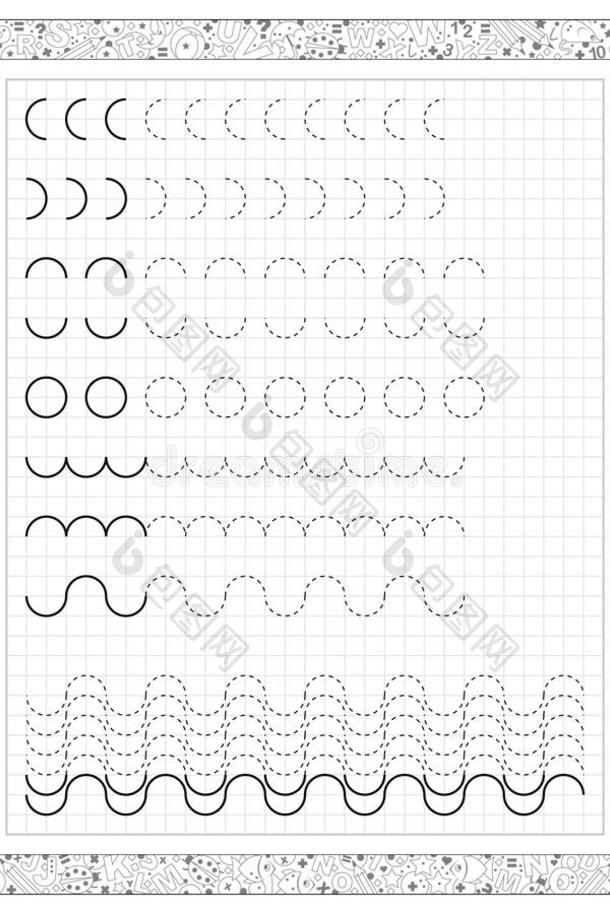 黑白工作表在一张方格纸上上面有小孩子的练