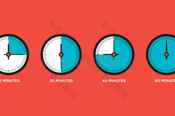 时钟。 一小时平面设计矢量插图中的时间集