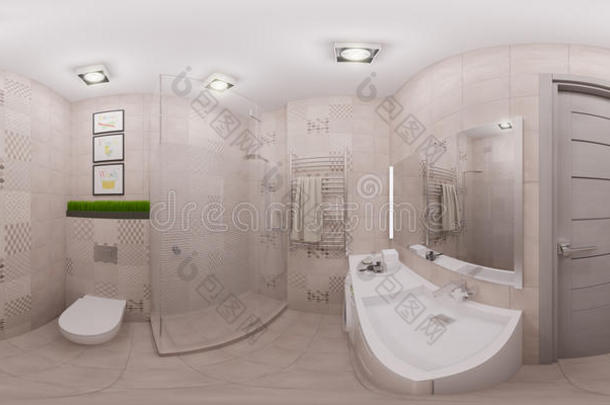 浴室内部的三维渲染无缝全景