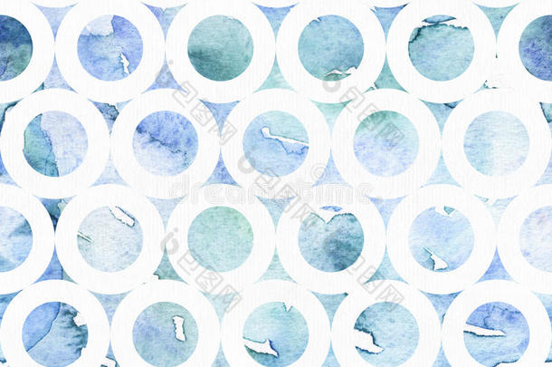 抽象蓝色插图与水彩写意画在百吉饼模式。 手绘蓝色和水背景，用