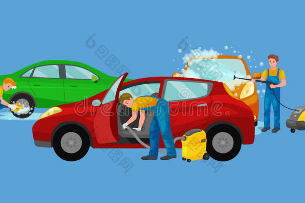 洗车服务，用水和肥皂自动清洗