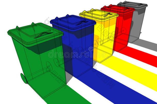 五个垃圾桶用于垃圾分类