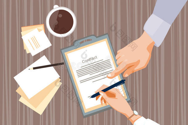 合同签署纸质文件商务人员协议笔签字办公桌