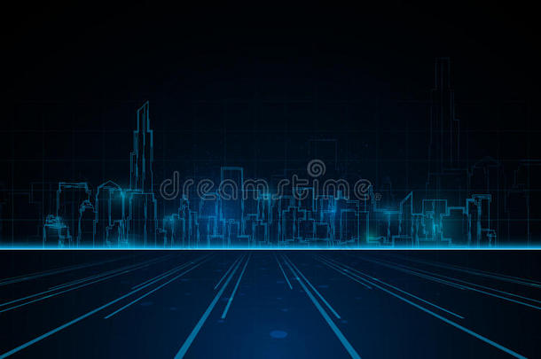抽象塔城市景观蓝光线设计技术科幻概念背景