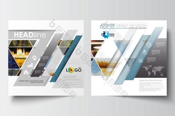 广场设计小册子、杂志、传单、小册子或年度报告的业务模板。 传单封面，平面布局