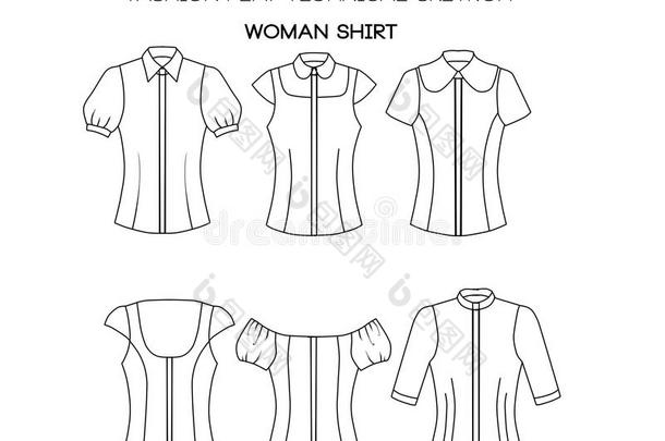 平面时尚技术素描-女式衬衫