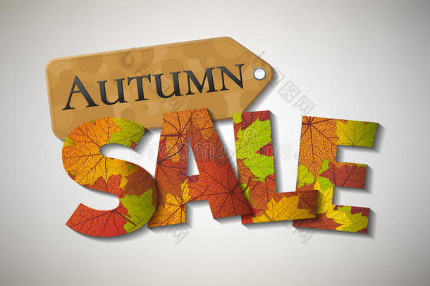 秋季销售设计。 秋季折扣。 矢量落叶。 矢量秋季销售海报插图与彩色秋叶