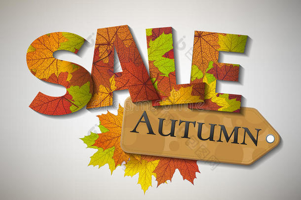 秋季销售设计。 秋季折扣。 矢量落叶。 矢量秋季销售海报插图与彩色秋叶