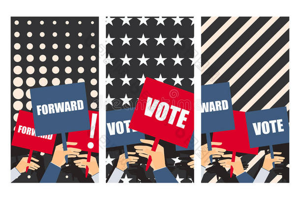 选举海报，选民支持，有标语牌的人。