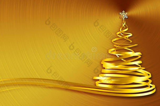 金色背景上的金色胶带制成的圣诞树