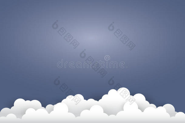 云上深蓝色背景纸艺术风格。 插画