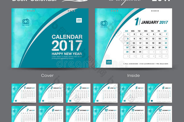 <strong>台历2017</strong>年模板设计一套，封面<strong>台历</strong>，绿色封面设计模板