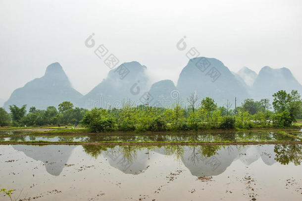 春天美丽的喀斯特山和乡村风景