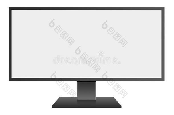 三维插图宽屏幕计算机显示器与空白屏幕