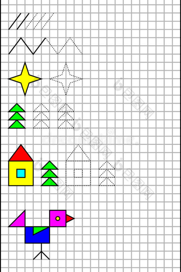 教育页面在方格纸上为儿童提供练习