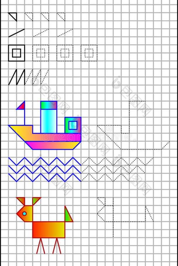 教育页面在方格纸上为儿童提供练习