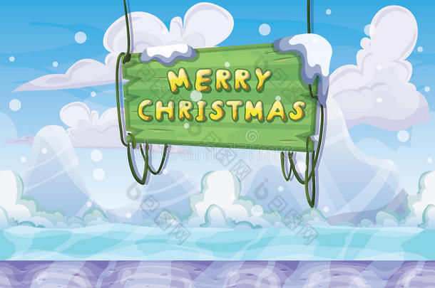 卡通矢量雪景观背景，分层游戏和动画