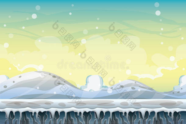 <strong>卡通</strong>矢量<strong>雪景</strong>观背景，分层游戏和动画