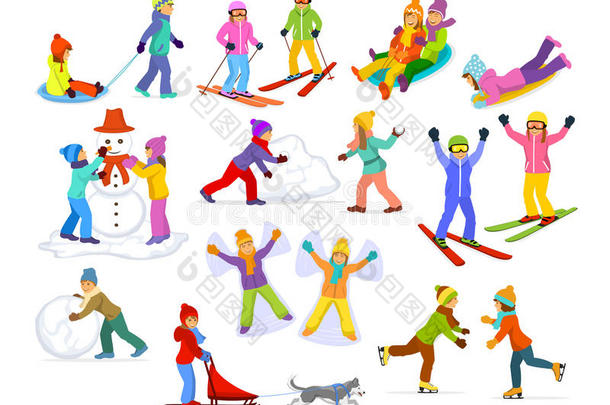 孩子们在冰雪中享受<strong>冬天</strong>的乐趣活动