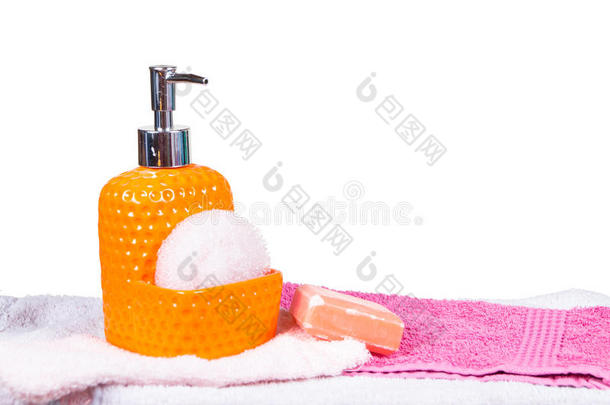 瓶子，液体肥皂分配器，被试分离白色背景，<strong>沐浴</strong>液，肥皂，<strong>洗发</strong>水液体肥皂