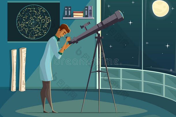 天文学家用望远镜复古<strong>卡通海报</strong>