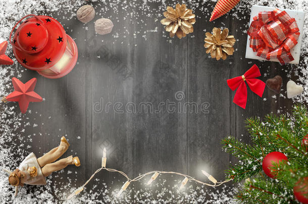 圣诞新年背景图片与圣诞树，礼物，装饰品
