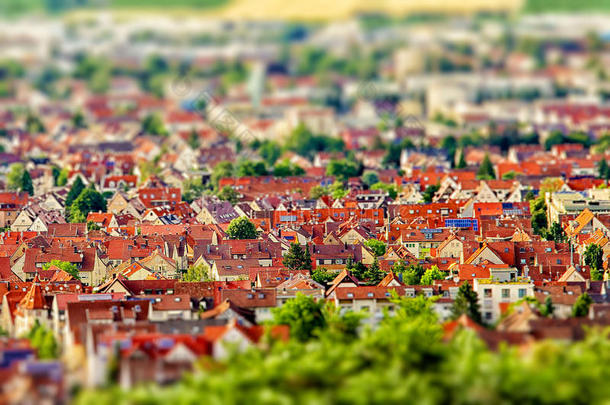 具有倾斜移<strong>动效</strong>果的城市鸟瞰图。德国。