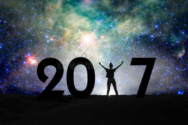 <strong>2017</strong>年，一个女人的剪影和星星之夜，<strong>2017</strong>年新年