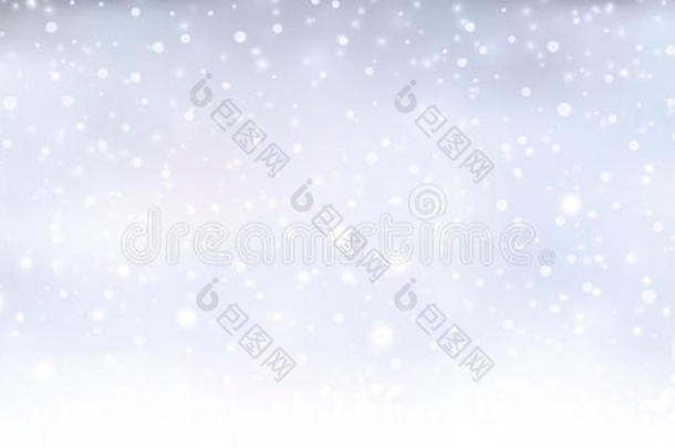 抽象的银蓝色冬天，圣诞旗帜与降雪
