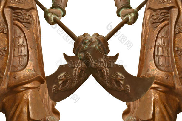 戟中国风格的铜战士雕塑