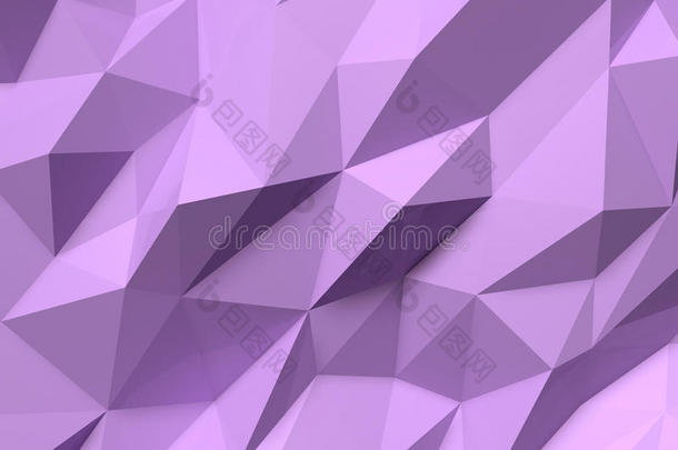 抽象低聚背景紫色。 几何多边形背景三维插图。
