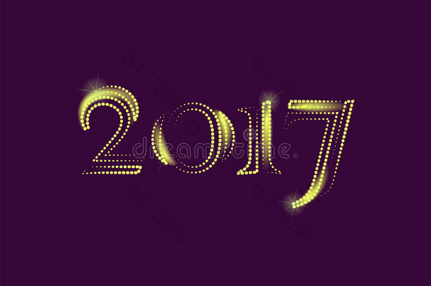 金色新年2017年贺卡。 神奇的火花矢量黄金闪闪发光的纹理艺术