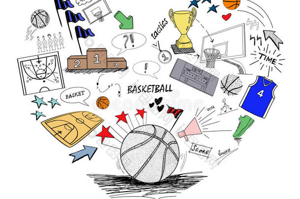 篮球涂鸦，心形篮球概念