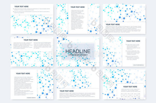 演示幻灯片的大型向量模板集。 现代图形背景结构分子与通信