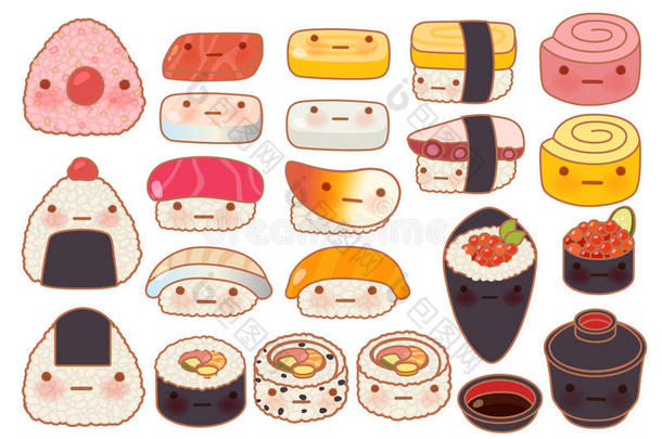 收集一套可爱的婴儿日本食品涂鸦图标